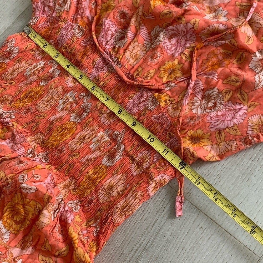 ELF Wrap Dress made by hand Size L birds Floral print ruffle smocked waist tie - Picture 7 of 16